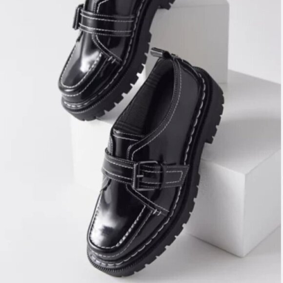 Circus by Sam Edelman Edelle Black Lugged-Sole Monk-Strap Slip On Loafers - Picture 1 of 8
